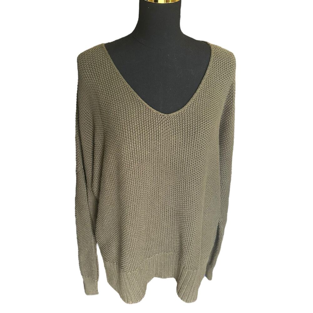 Lucky Brand Women’s Green V-Neck Dolman Knit Sweater Size XL